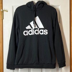 adidas graphic fleece hoodie~women’s xl~black w/ white logo~2 side pockets